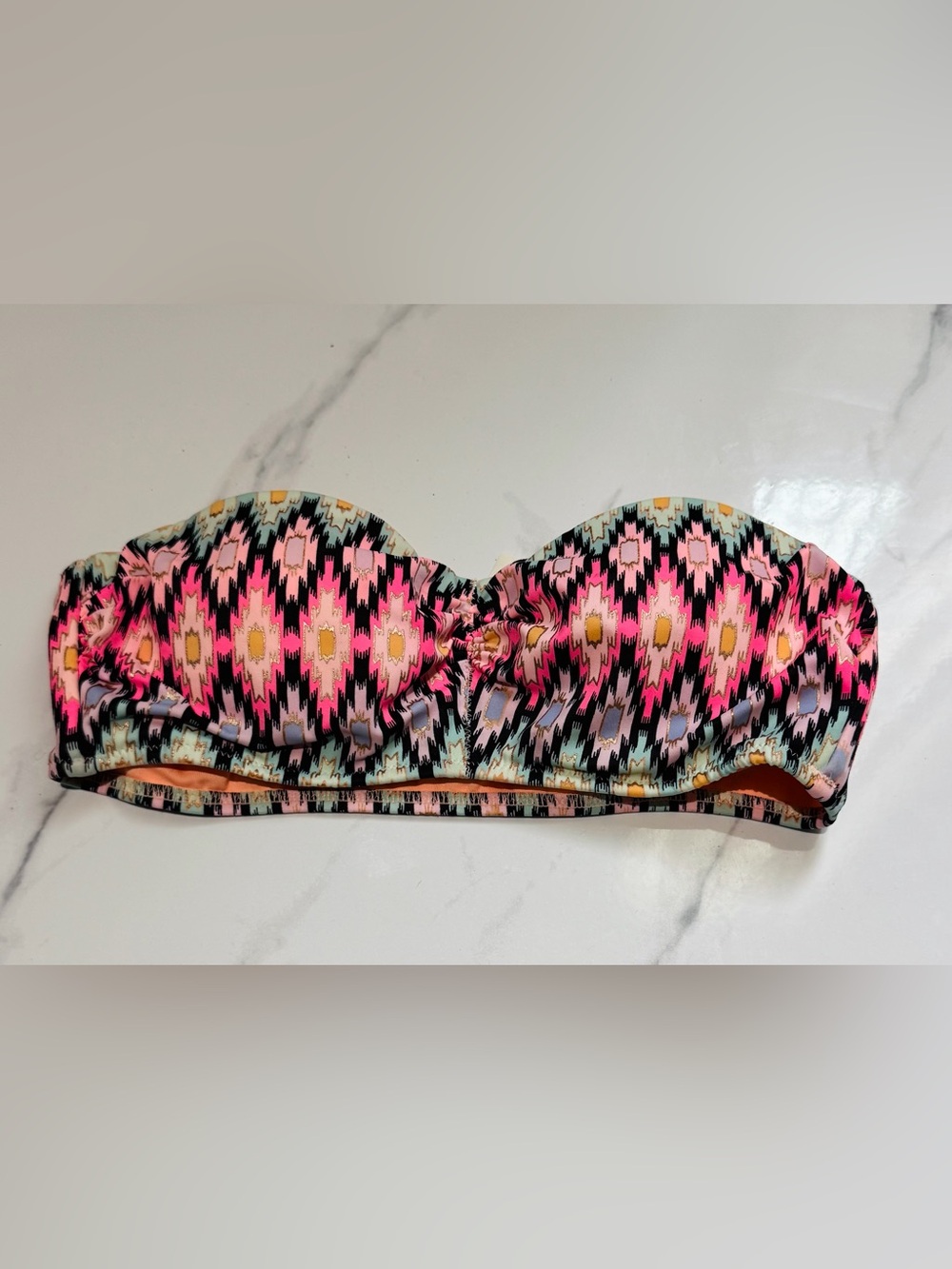 Victoria's Secret Peach Bandeau Bikini Top with Multicolor Trim